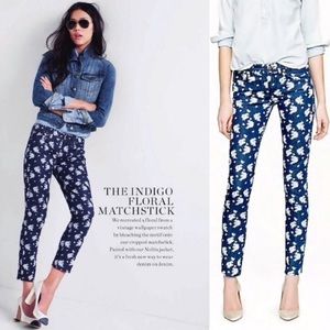 J.Crew Indigo Floral Matchstick Ankle Jeans Cropped Print Size 26 Stretch Denim